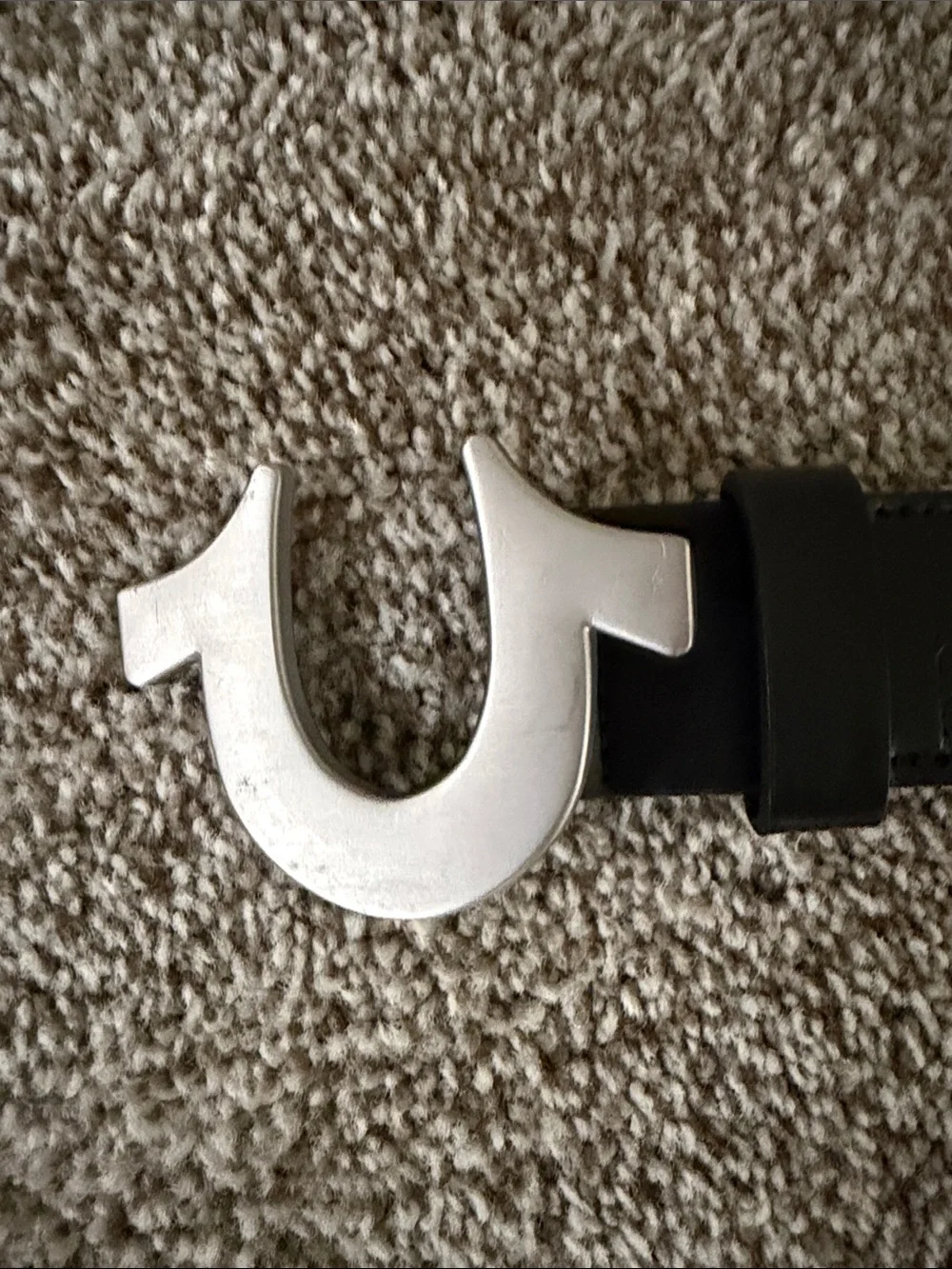 True Religion Black Leather Belt with Branded Tag